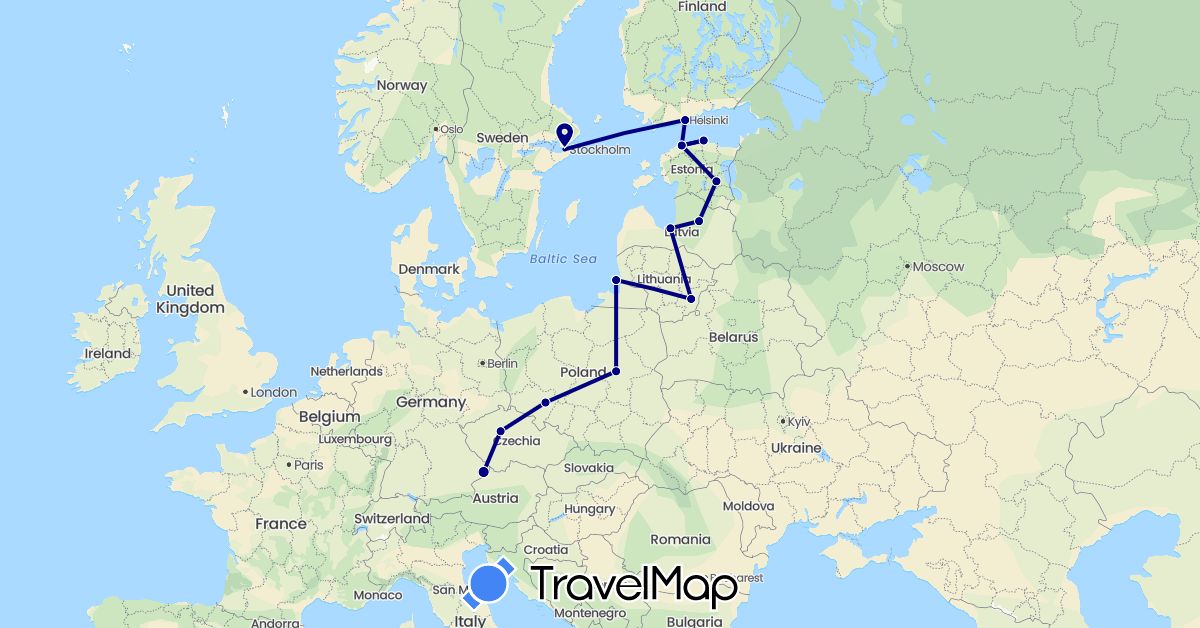 TravelMap itinerary: driving in Czech Republic, Germany, Estonia, Finland, Lithuania, Latvia, Poland, Sweden (Europe)